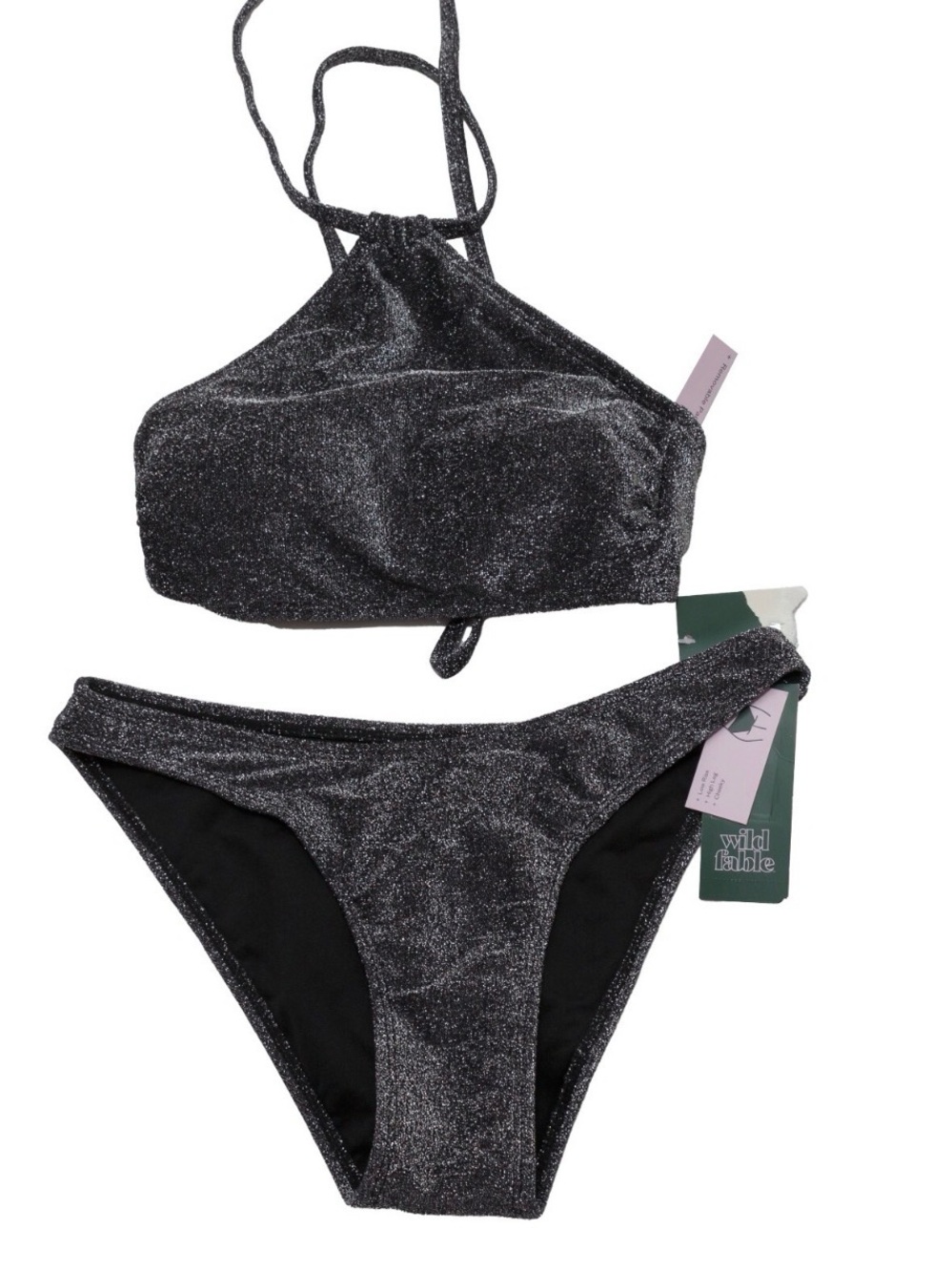 wild fable Metallic Charcoal Halter Bikini Set